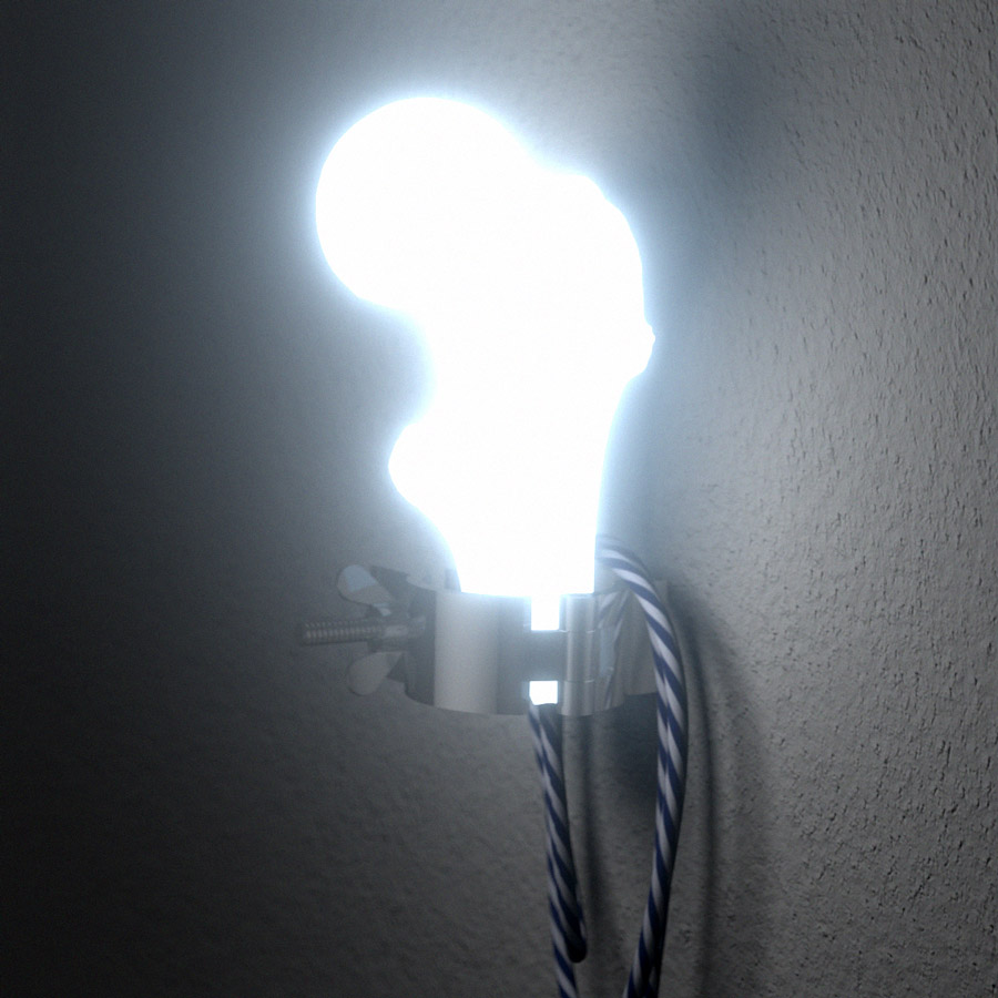 Ghost light, Femur sconce Ghost light (Femur sconce), studio view, 2019, bulb on